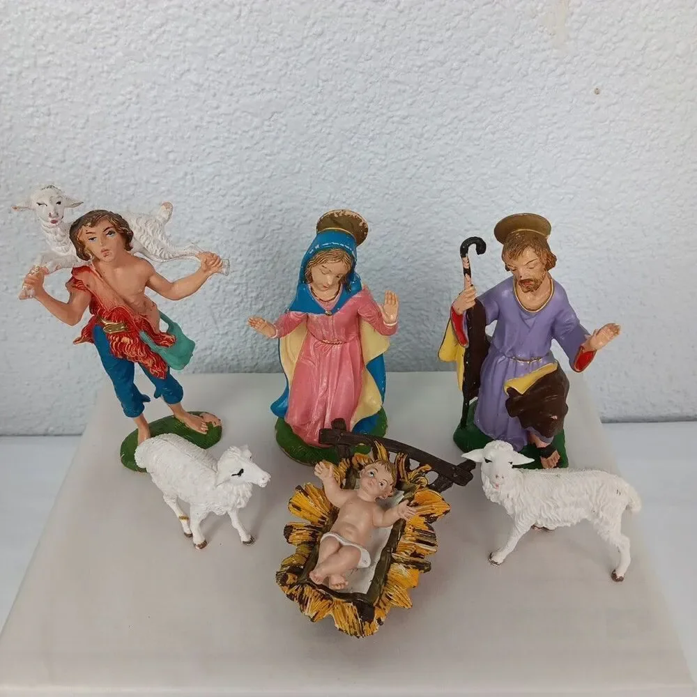Nativity Depose Italy Fontanini Mary Baby Jesus Joseph Shepard Sheep Vintage Lot